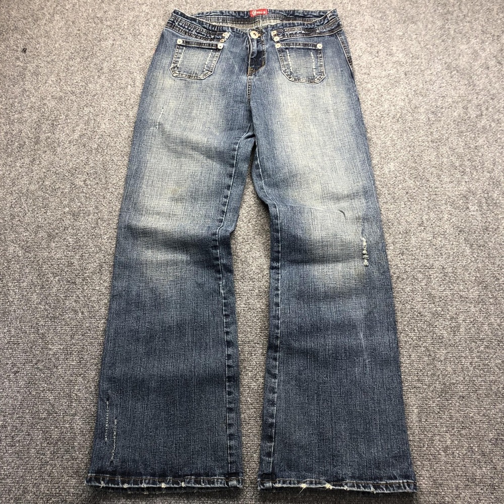 Soleil Jeans Juniors 13/14 32x32 Blue Medium Wash Wide Leg Distressed Denim